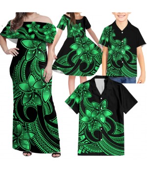 Wholesale Fashion Polynesian Tribal Matching Set For Couple Samoan Family Outfits Women'S Dress And Men'S Shirts Couple Set