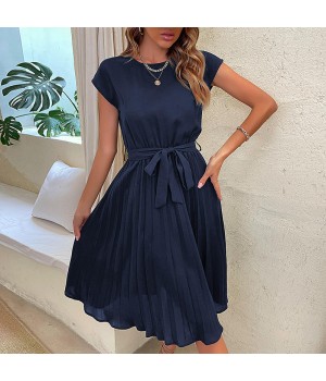 Fashion Ladies Long Summer Solid Color Dress Women Clothing Casual Dresses Women's Simple Pleated Dresses