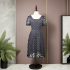 Fashionable jacquard circle chiffon square neck Slim Waist dress short Sleeve Solid Color Ladies dress