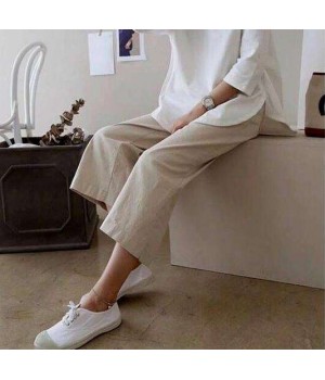 S-3XL New Wide Leg Pants Women's New Cotton Linen Pants Student Loose Linen Casual Pants